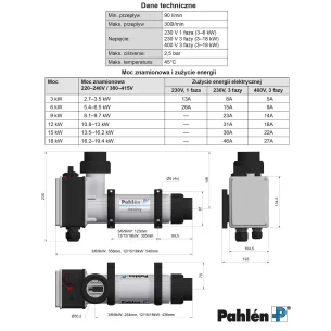 Grzałka elektryczna basenowa AQUA COMPACT 9KW  Pahlen Tytan 2