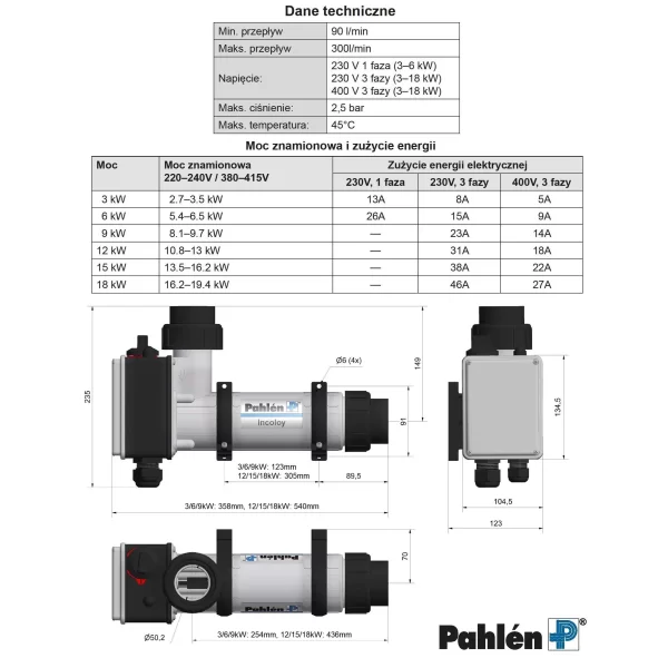 Grzałka elektryczna basenowa AQUA COMPACT 18KW  Pahlen