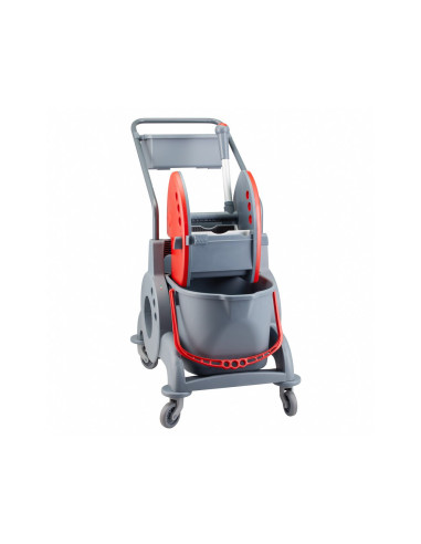 Wózek do sprzątania dwuwiadrowy 30 l (2 x 15 l), z kuwetą 8 l, szary/czerwony Merida