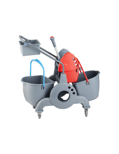 Wózek do sprzątania dwuwiadrowy 30 l (2 x 15 l), z kuwetą 8 l, szary/czerwony Merida