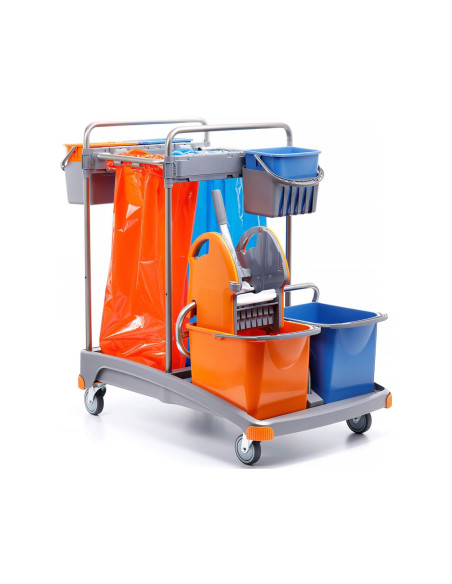 Wózek serwisowy do sprzątania dwuwiadrowy 2x20l , wiadra pomocnicze, uchwyty na worki Merida
