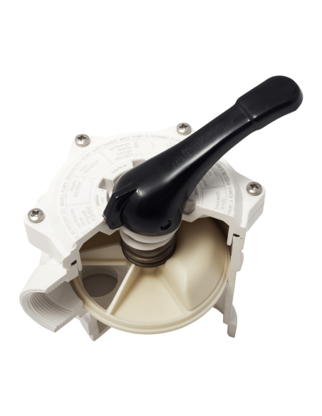 Zawór zwrotny 6 drogowy bez przyłączy V6 ND SM10 AO 1½" ABS biały, przyłącze gwintowane R 1½", korek uszczelniający Praher