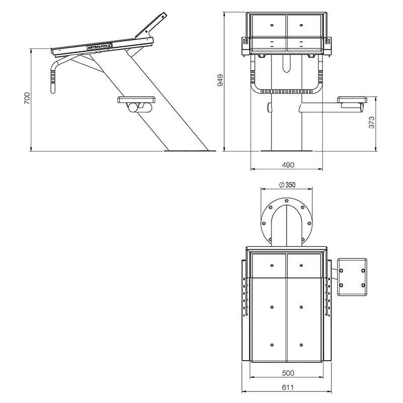 Rysunek techniczny - Słupek startowy Astral Pool 74011